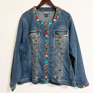 Berek Takako Sakon Beaded Sequin Avant Garde Artsy Denim Jacket